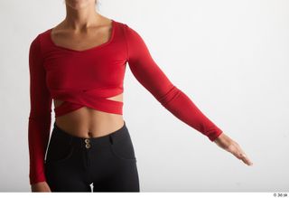  Zuzu Sweet  1 arm casual dressed flexing front view red long sleeve t shirt 0002.jpg
